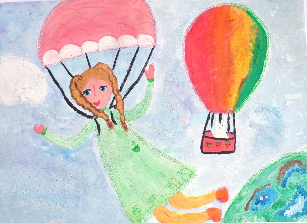 Рисунок Ореховой Анастасии, 9лет, Я люблю летать